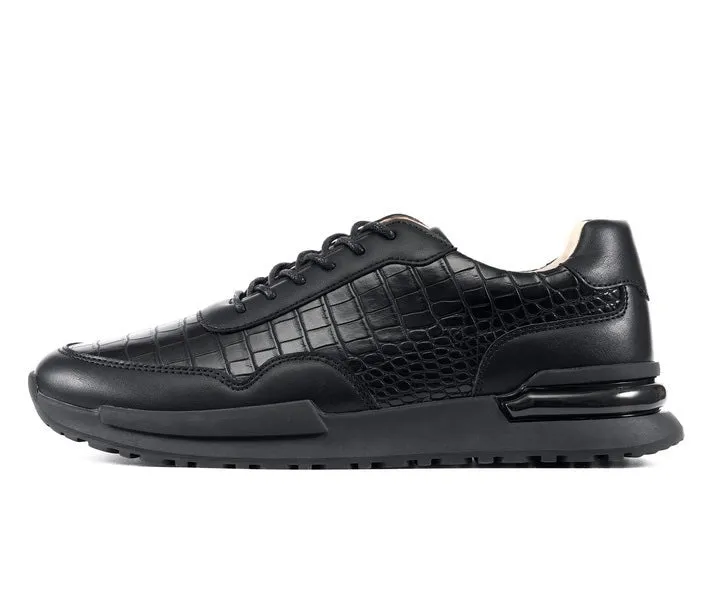 Mazino Shoes Hank Crocodile Luxe Lace Up Sneakers Men’s Black