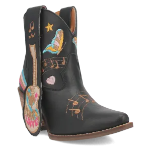 Melody Black Leather & Embroidered Bootie (DS)