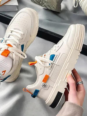 Men Casual Slogan Graphic Colorblock Lace-up Front Skate Shoes