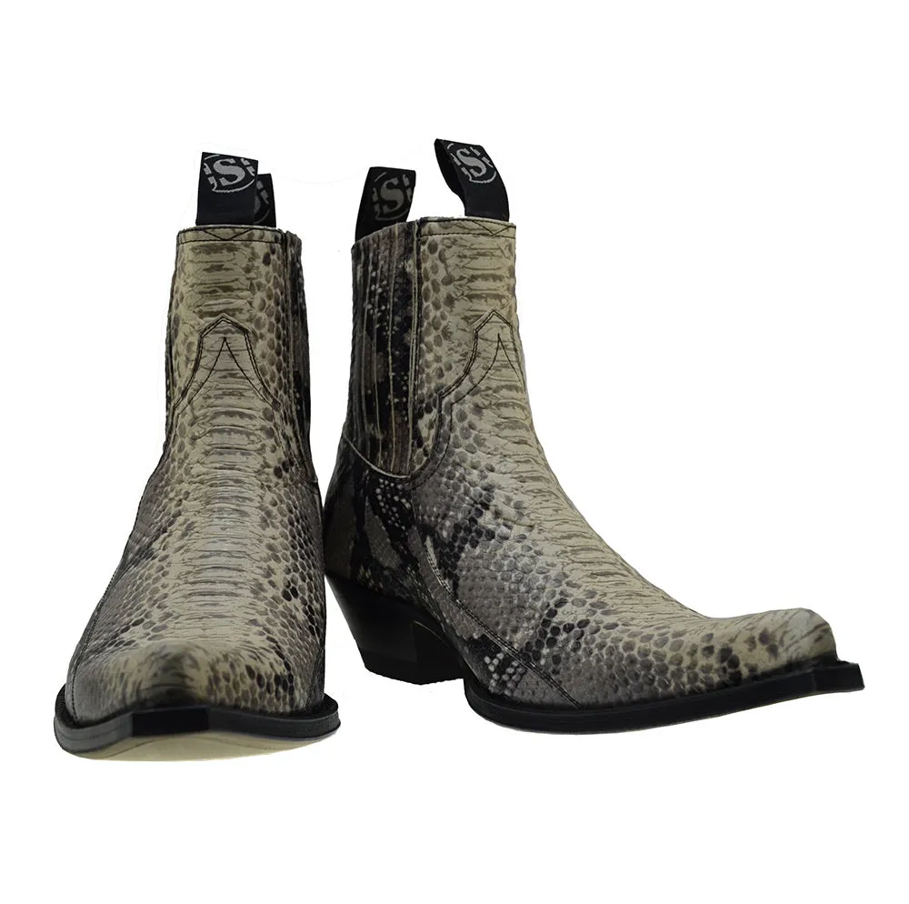 Men's Cowboy Boots Sendra 4375 Natural Print Python Leather Cuban Heel
