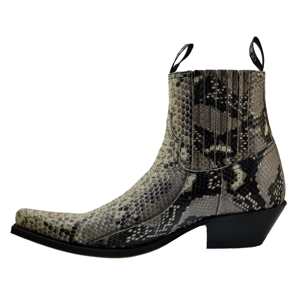 Men's Cowboy Boots Sendra 4375 Natural Print Python Leather Cuban Heel