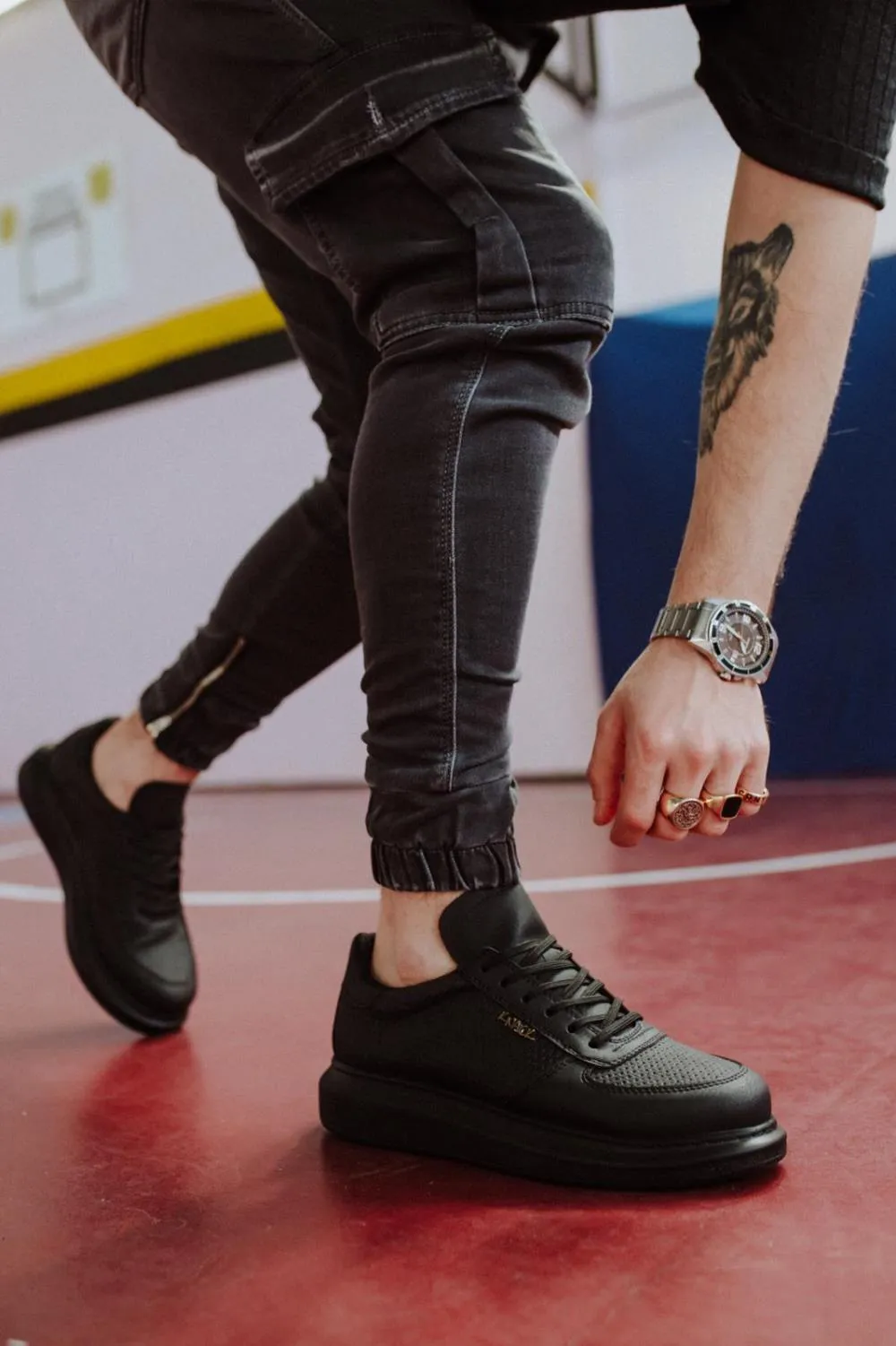 Men's High Sole Black Casual Sneaker Sports Shoes