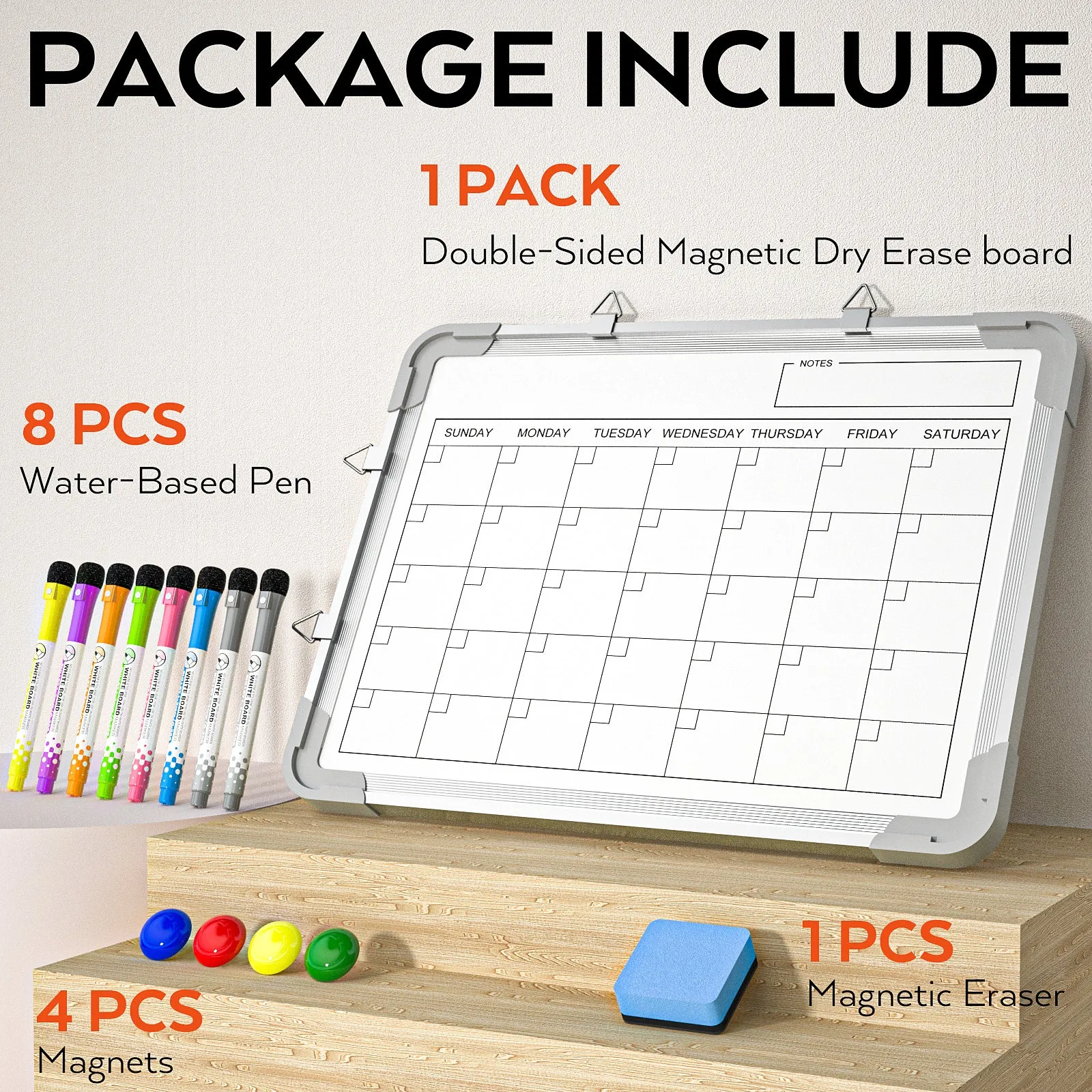 Nicpro Monthly Calendar Dry Erase Whiteboard for Wall, 12 x 16 inch Magnetic Hanging Double-Sided Large White Board with 8 Pens, 1 Eraser, 4 Magnets Portable Board for Planning Memo School Home Office