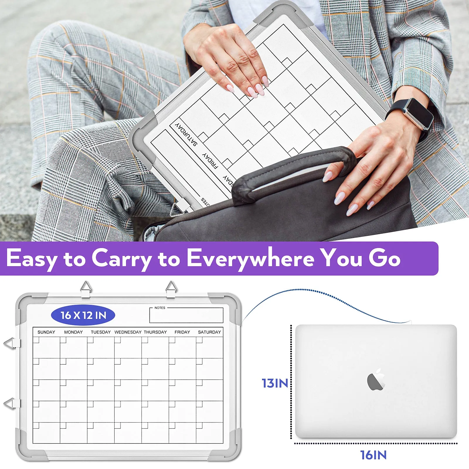Nicpro Monthly Calendar Dry Erase Whiteboard for Wall, 12 x 16 inch Magnetic Hanging Double-Sided Large White Board with 8 Pens, 1 Eraser, 4 Magnets Portable Board for Planning Memo School Home Office
