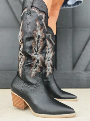 Oasis Society Ainsley Embroidered Cowboy Boots In Black