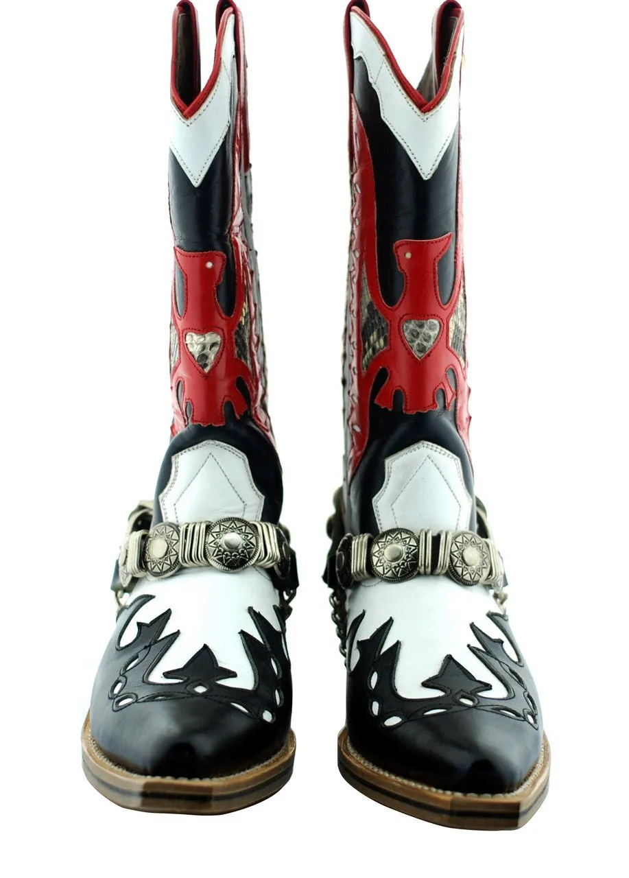 Oscar William Black Red Cowboy Men's Luxury Classic Handmade Leather Boots
