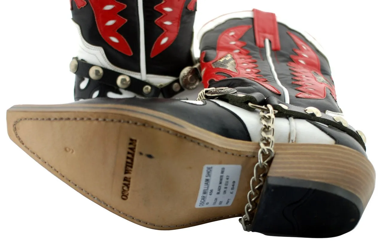 Oscar William Black Red Cowboy Men's Luxury Classic Handmade Leather Boots
