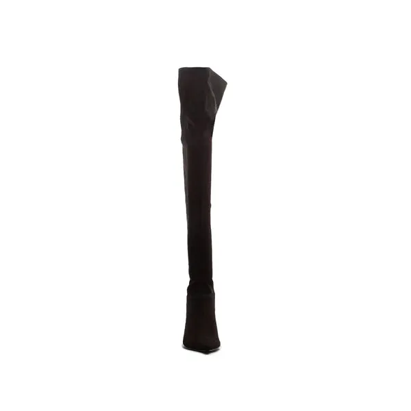 Over the Knee Black Stretch Faux Suede Boots