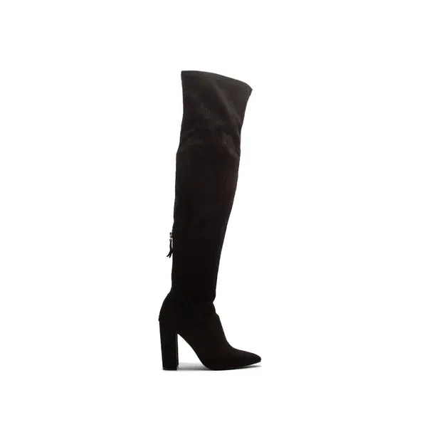 Over the Knee Black Stretch Faux Suede Boots