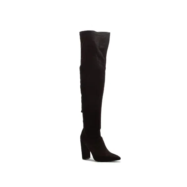 Over the Knee Black Stretch Faux Suede Boots