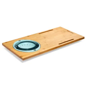 Over the Sink Bamboo Cutting Board with Collapsible / Removable Strainer