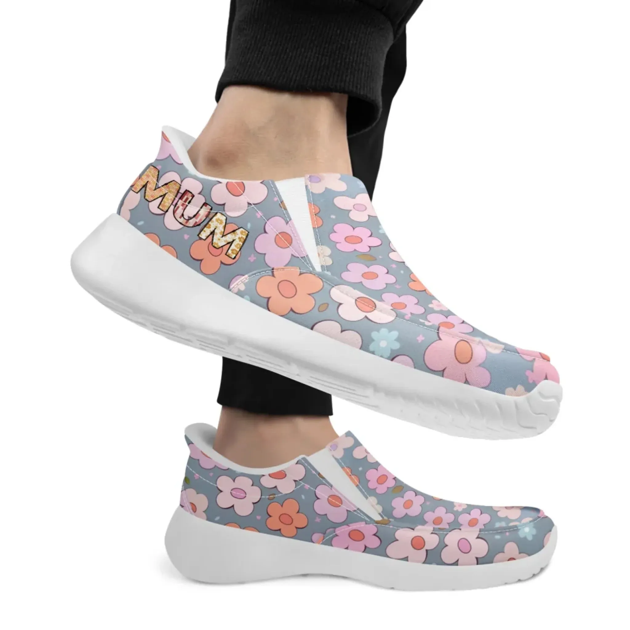 Personalized Mother's Day Sneakers, Custom Floral Design Slip On Shoes, Unique Gift
