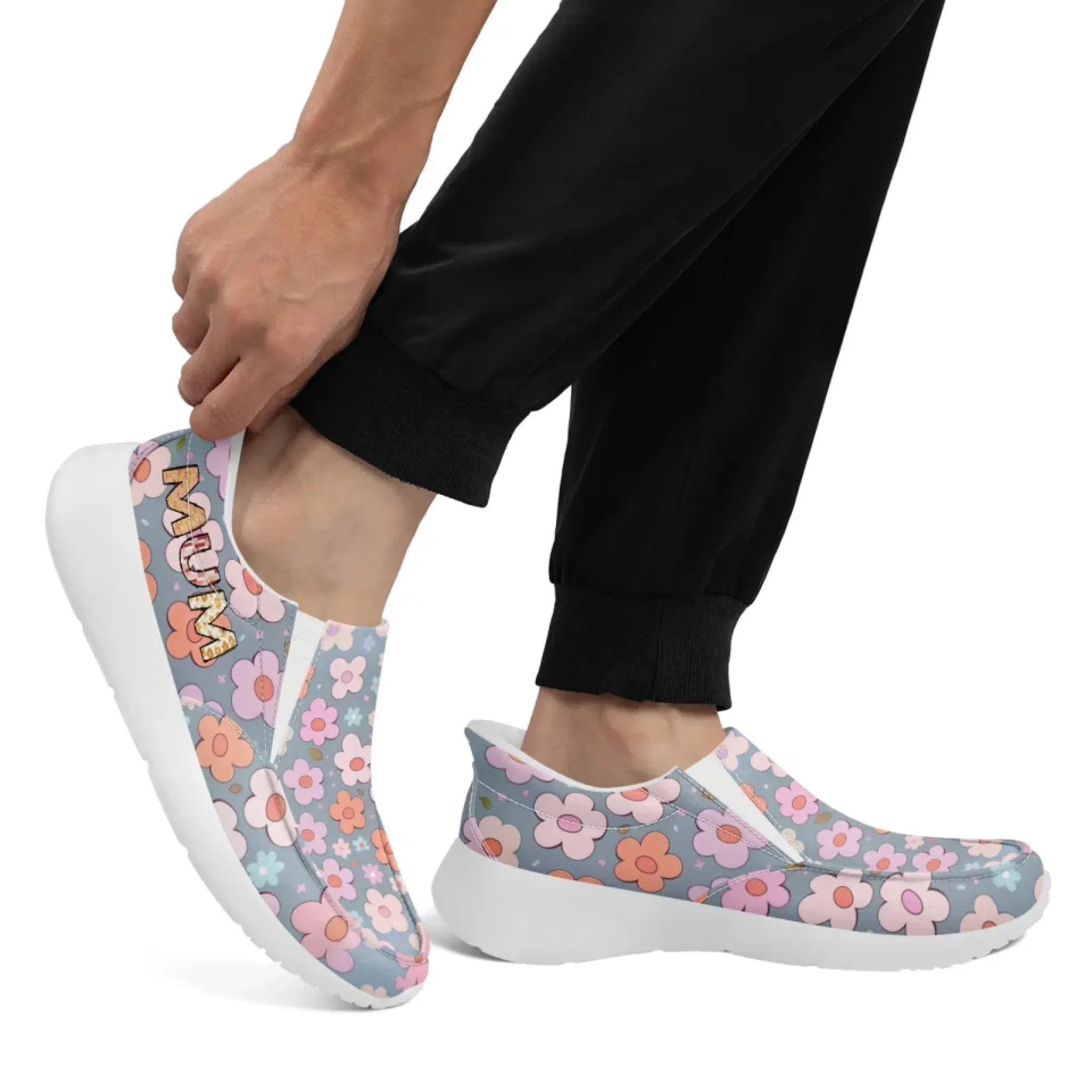 Personalized Mother's Day Sneakers, Custom Floral Design Slip On Shoes, Unique Gift