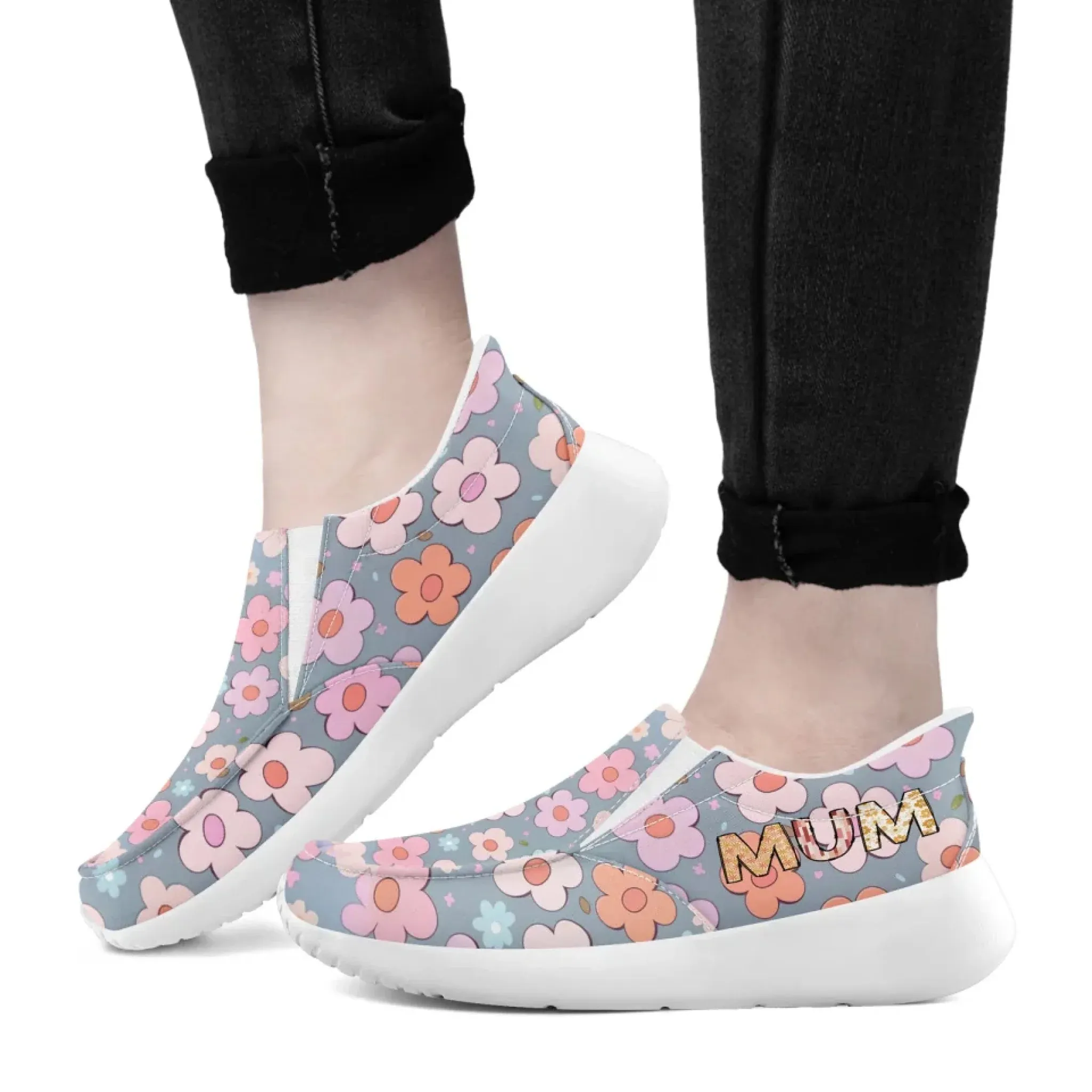 Personalized Mother's Day Sneakers, Custom Floral Design Slip On Shoes, Unique Gift