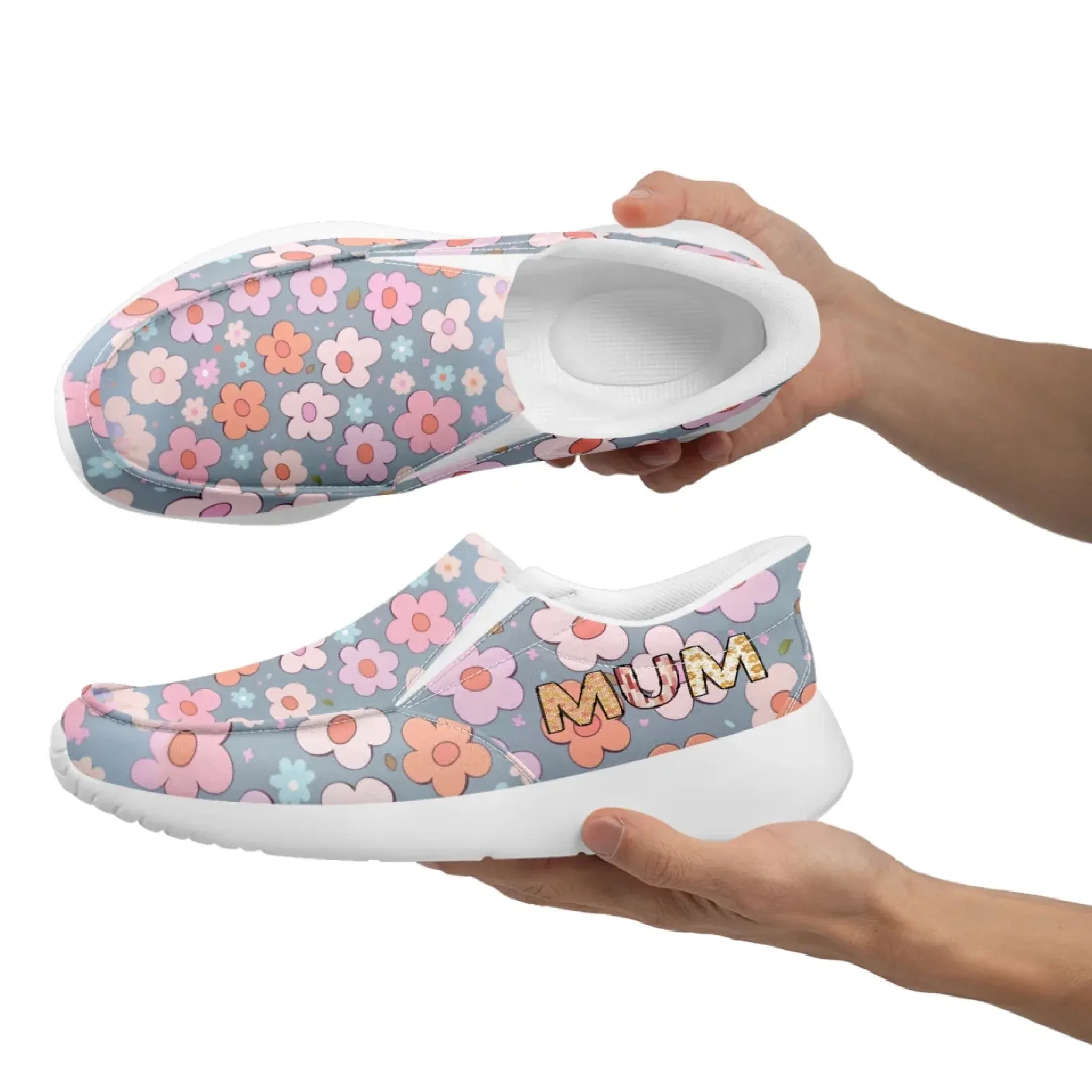 Personalized Mother's Day Sneakers, Custom Floral Design Slip On Shoes, Unique Gift