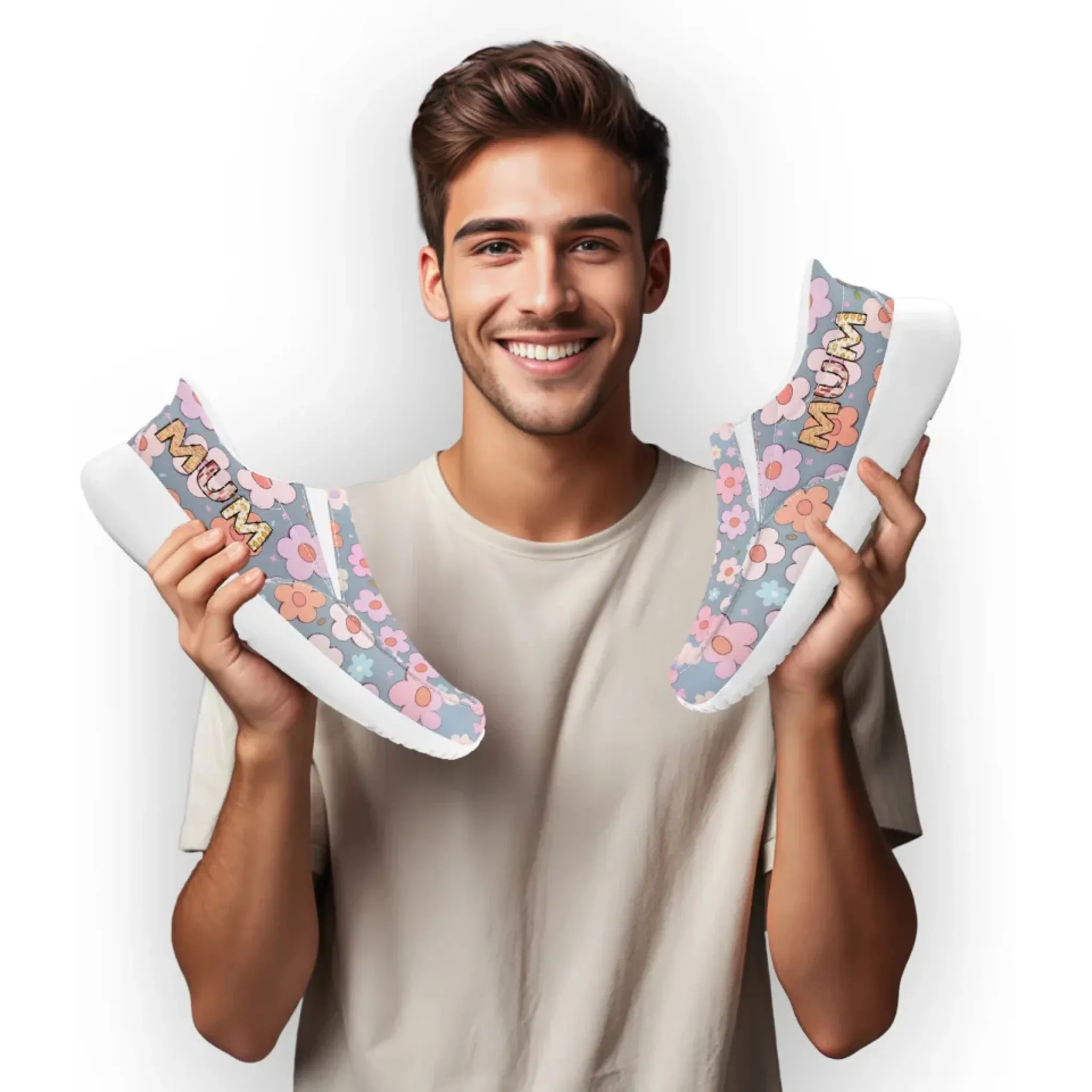 Personalized Mother's Day Sneakers, Custom Floral Design Slip On Shoes, Unique Gift