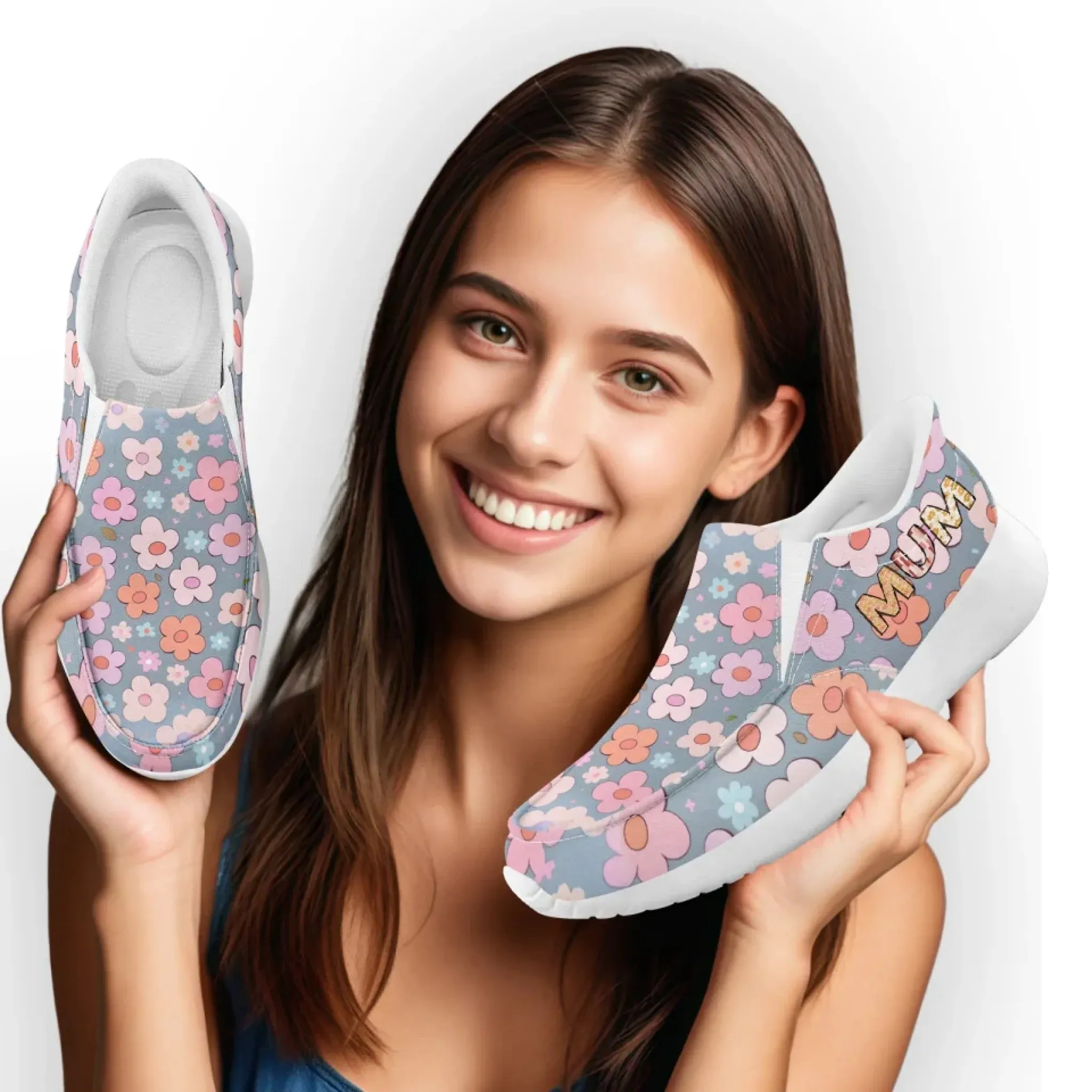 Personalized Mother's Day Sneakers, Custom Floral Design Slip On Shoes, Unique Gift