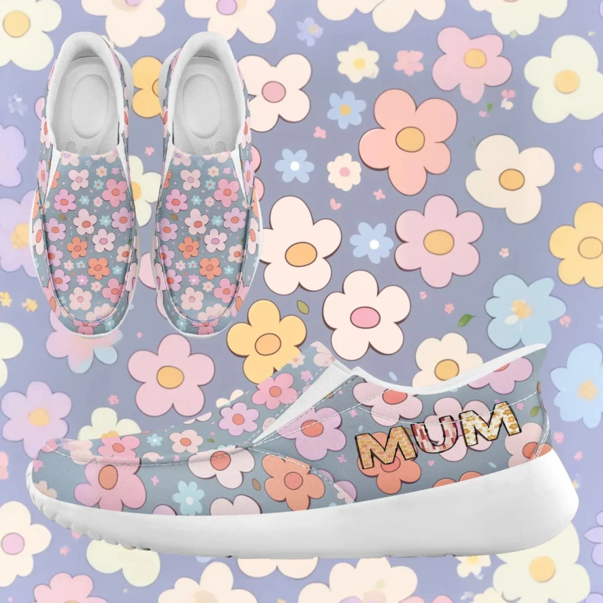Personalized Mother's Day Sneakers, Custom Floral Design Slip On Shoes, Unique Gift