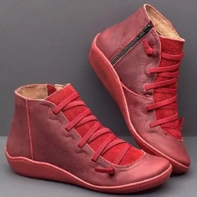 Plus Size Women's Boots – Autumn & Winter Ankle Flat Shoes, Lace-Up Retro Warm Booties, Non-Slip Mujer Botas