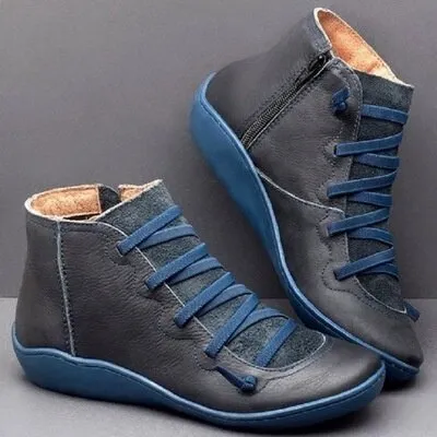 Plus Size Women's Boots – Autumn & Winter Ankle Flat Shoes, Lace-Up Retro Warm Booties, Non-Slip Mujer Botas