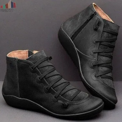 Plus Size Women's Boots – Autumn & Winter Ankle Flat Shoes, Lace-Up Retro Warm Booties, Non-Slip Mujer Botas