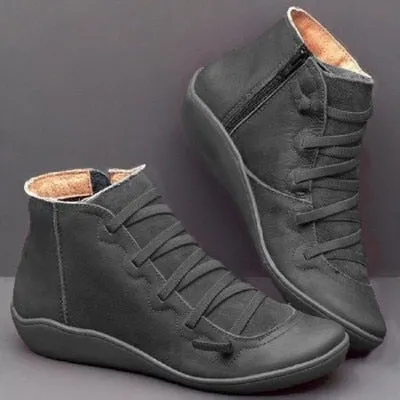 Plus Size Women's Boots – Autumn & Winter Ankle Flat Shoes, Lace-Up Retro Warm Booties, Non-Slip Mujer Botas