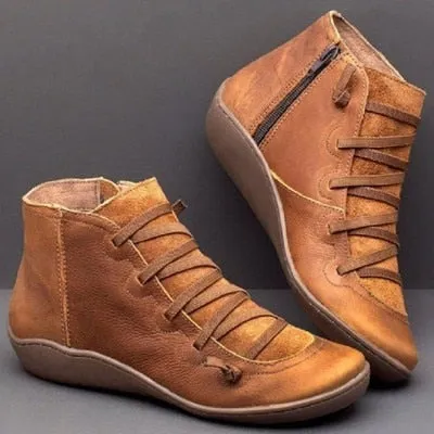 Plus Size Women's Boots – Autumn & Winter Ankle Flat Shoes, Lace-Up Retro Warm Booties, Non-Slip Mujer Botas