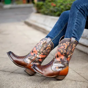 Pointy Leather Mid-Calf Country Western Boots
