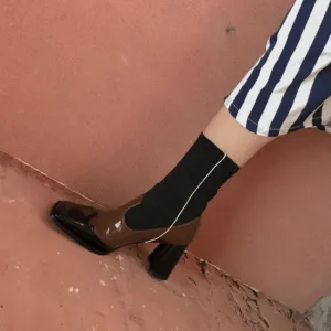Retro Square Toe Patchwork High Heel Boots