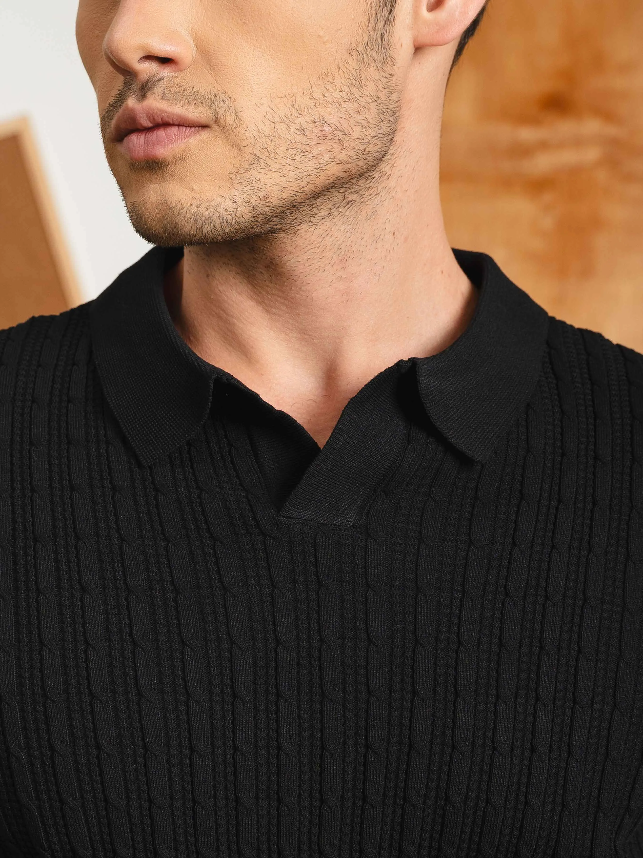 Rompii Knit Polo Tee - Black
