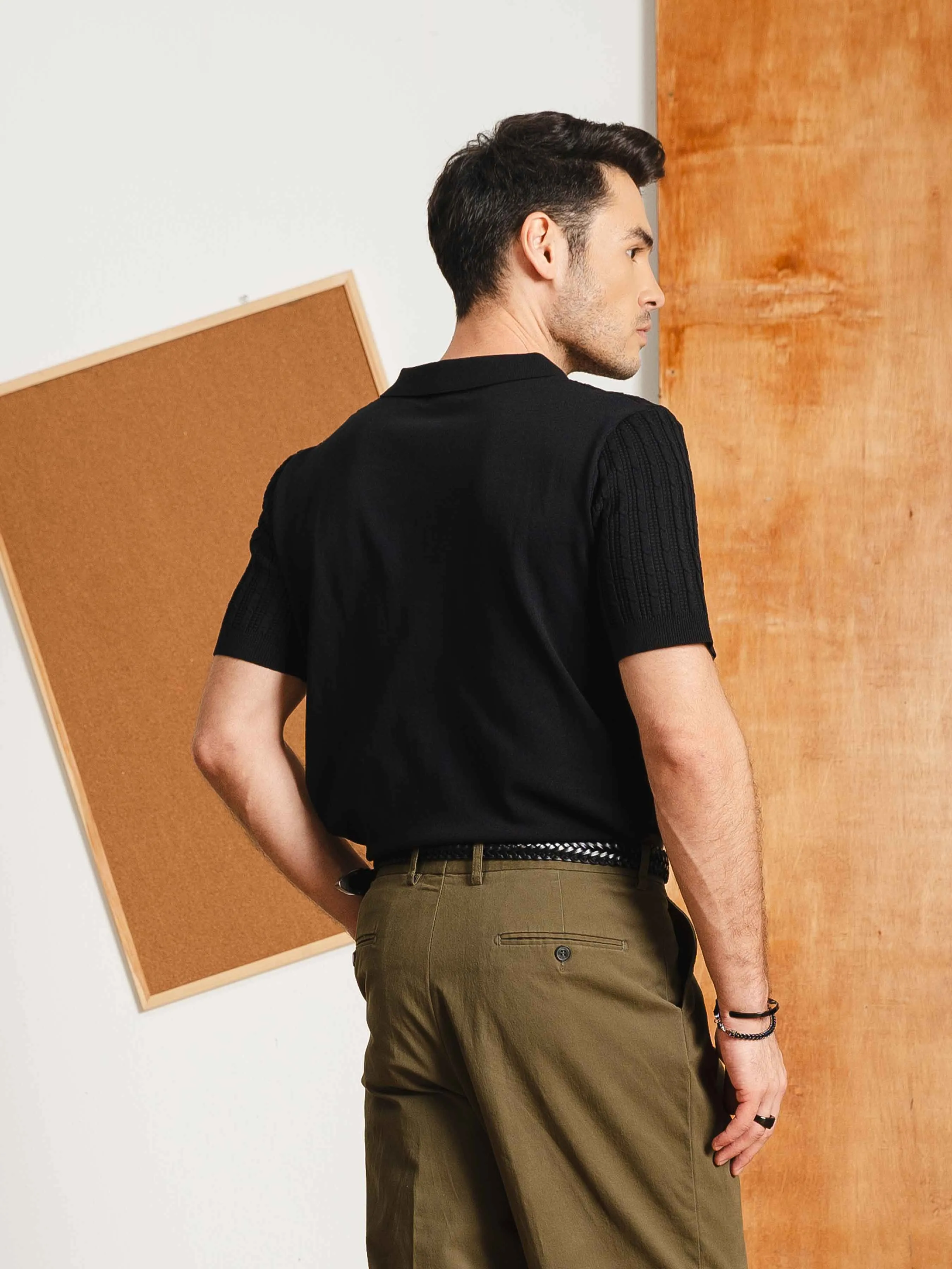 Rompii Knit Polo Tee - Black