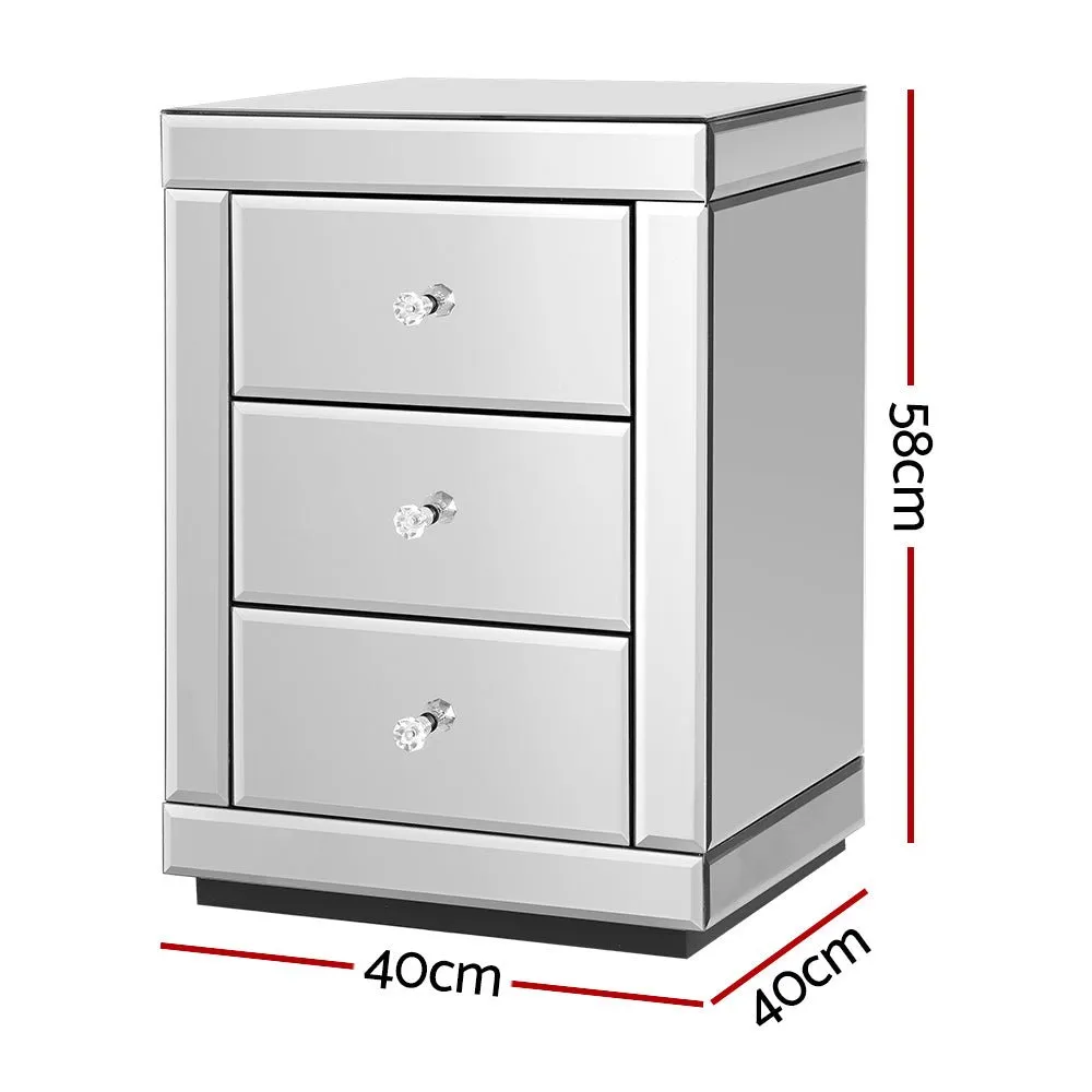 Set of 2 Bedside Tables Drawers Mirrored Side End Table Cabinet Nightstand
