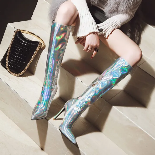Sexy Patent Leather Point Toe Over Knee Boots