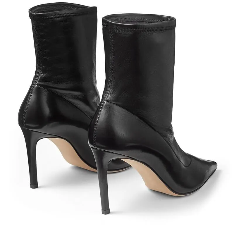 Sexy PU Plain Point Toe Strap High Heel Ankle Boots
