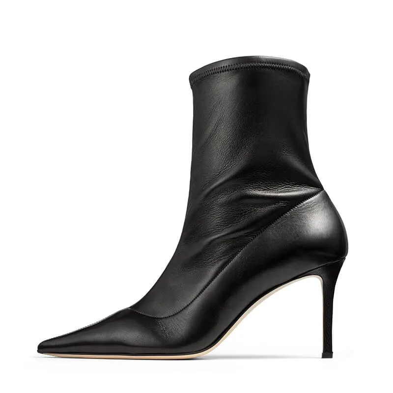 Sexy PU Plain Point Toe Strap High Heel Ankle Boots