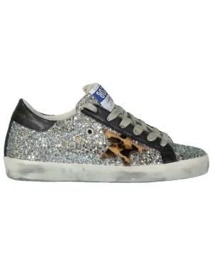 Silver and Beige Brown Superstar Glitter Upper Sneaker