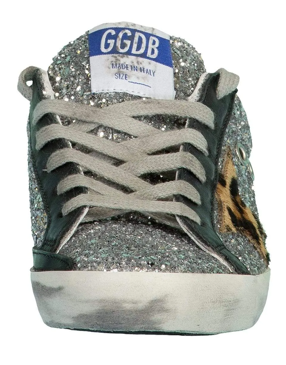 Silver and Beige Brown Superstar Glitter Upper Sneaker