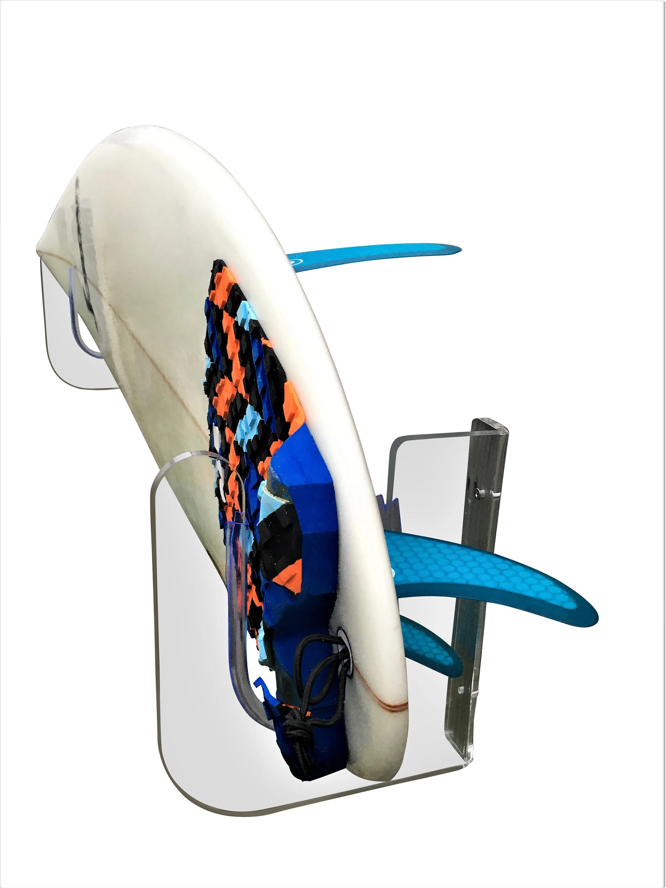 Surfboard Wall Rack RAIL UP - Fins up to 6" - Clear Mount Acrylic