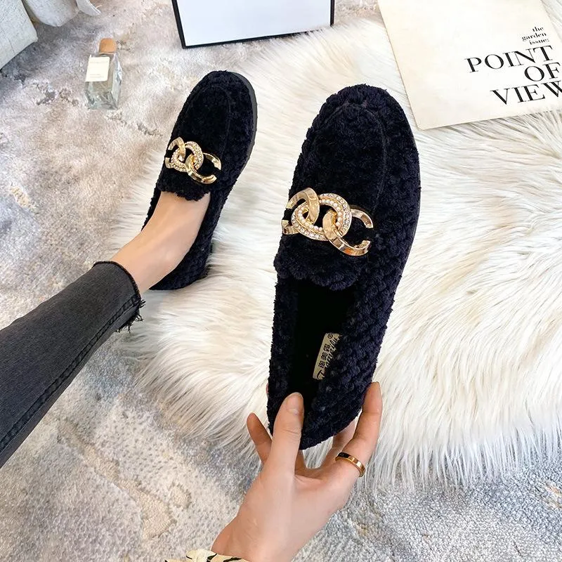 vanccy Furry Flats Loafers Fu61