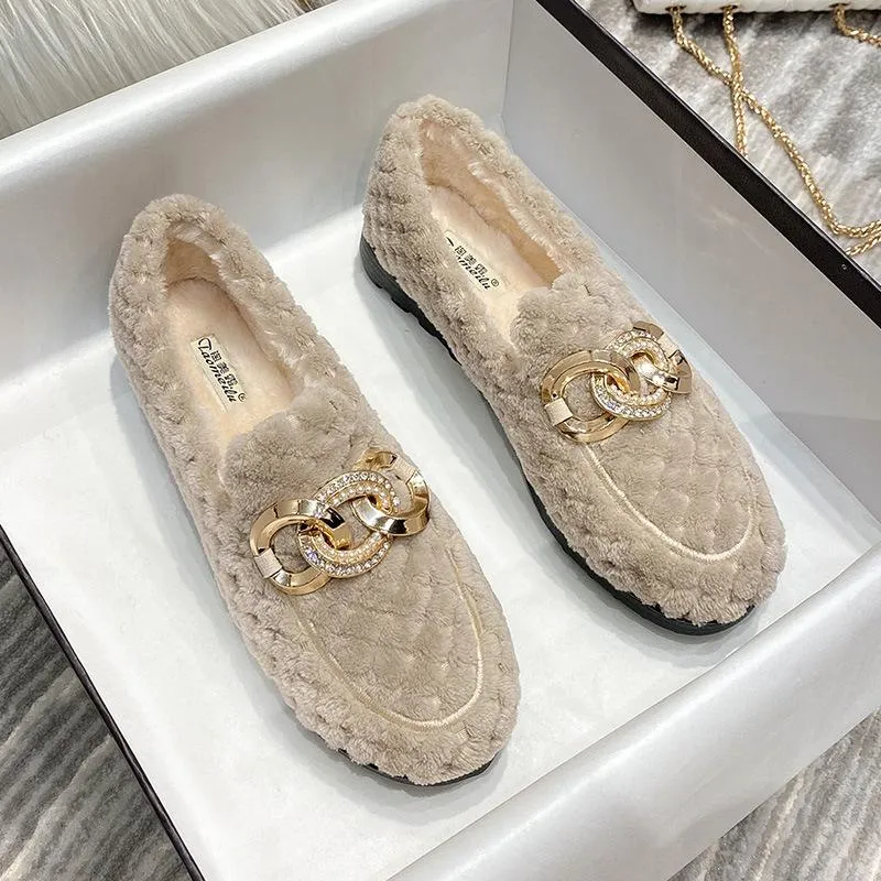 vanccy Furry Flats Loafers Fu61
