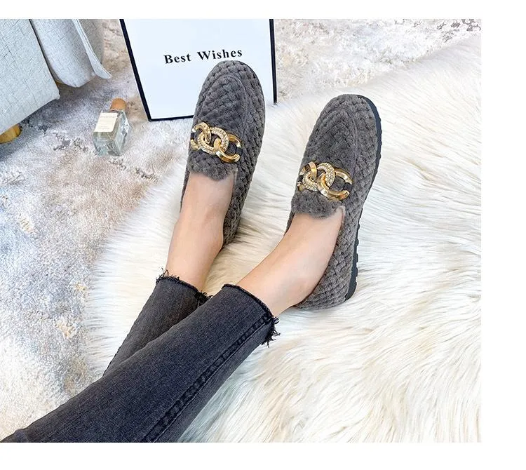 vanccy Furry Flats Loafers Fu61