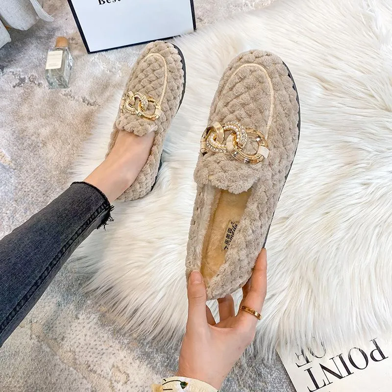 vanccy Furry Flats Loafers Fu61