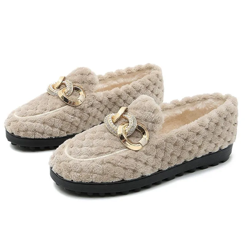 vanccy Furry Flats Loafers Fu61