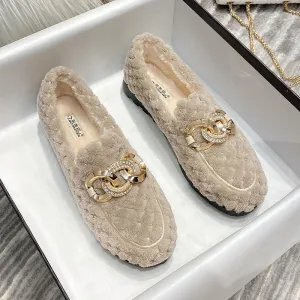 vanccy Furry Flats Loafers Fu61