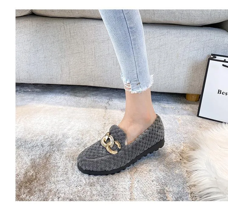vanccy Furry Flats Loafers Fu61