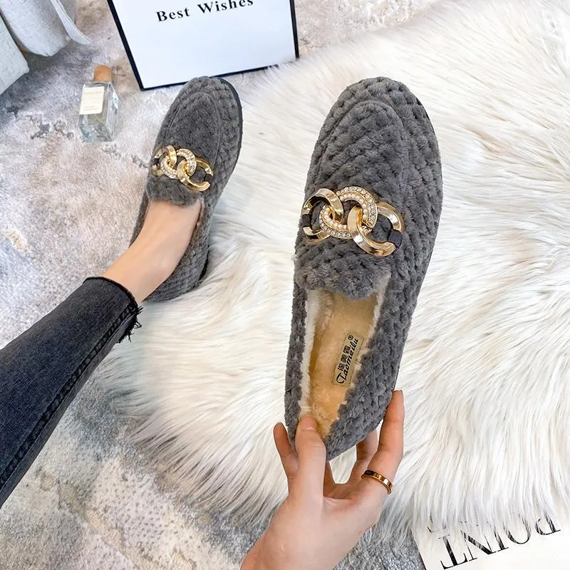 vanccy Furry Flats Loafers Fu61