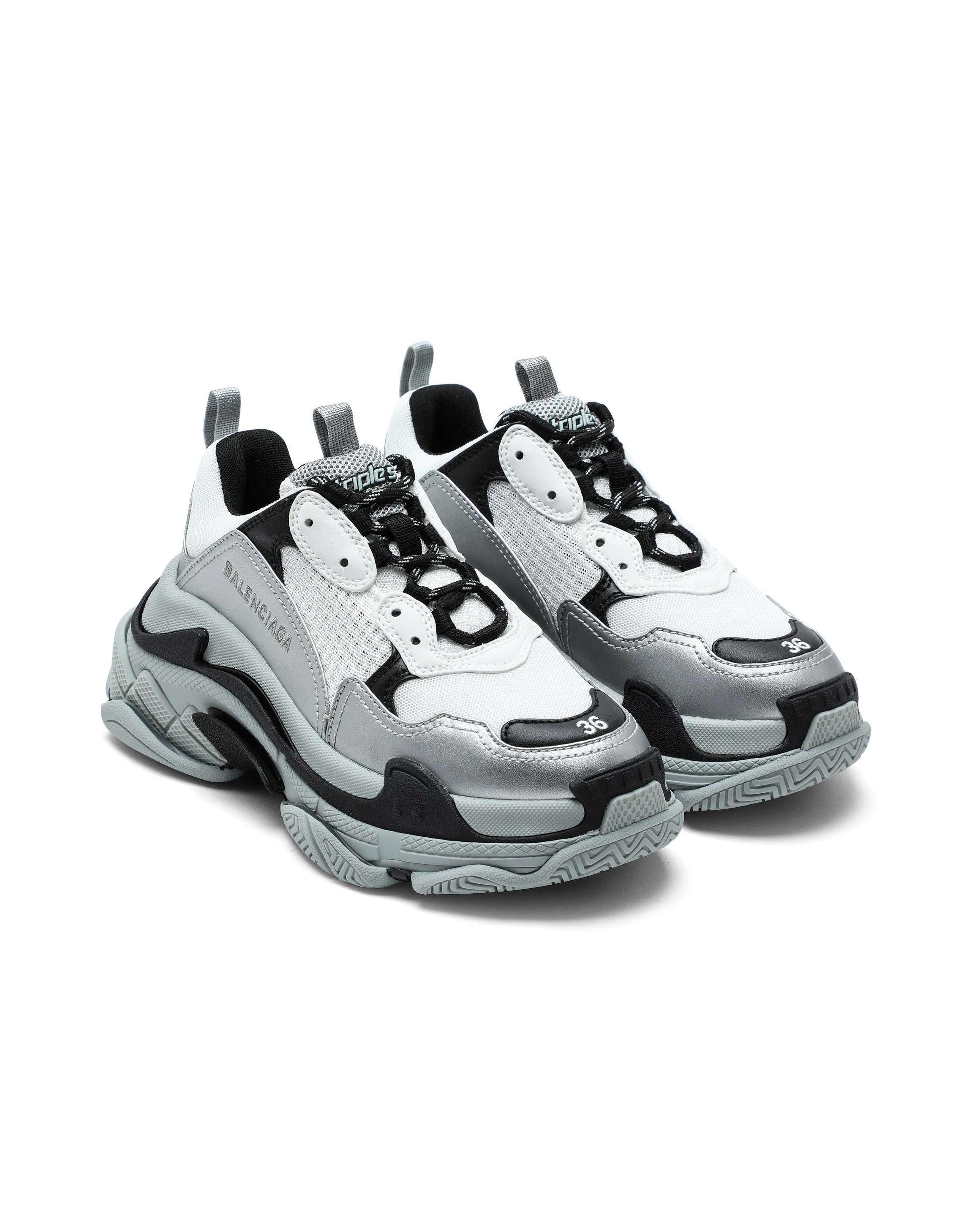 White/Silver/Black Triple S Sneakers