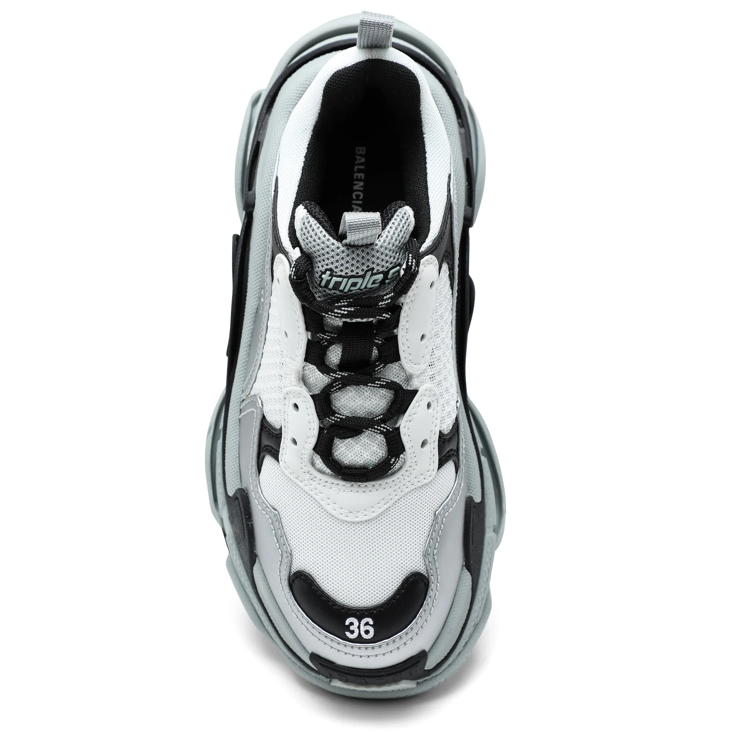 White/Silver/Black Triple S Sneakers