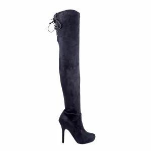 Women's Black Faux Suede Platform Thigh High Boots