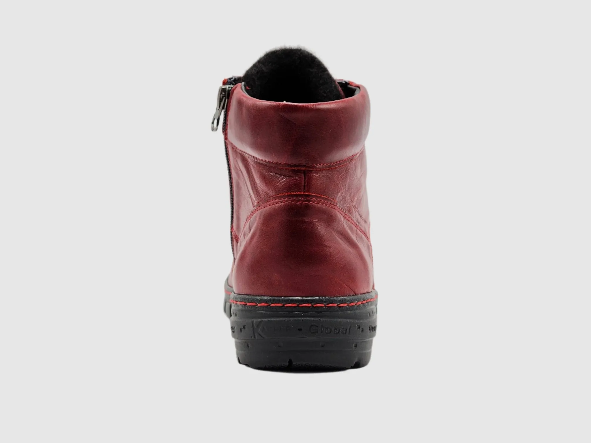 Women's Everyday Fur-Lined Zip-Up Leather Boots - Red